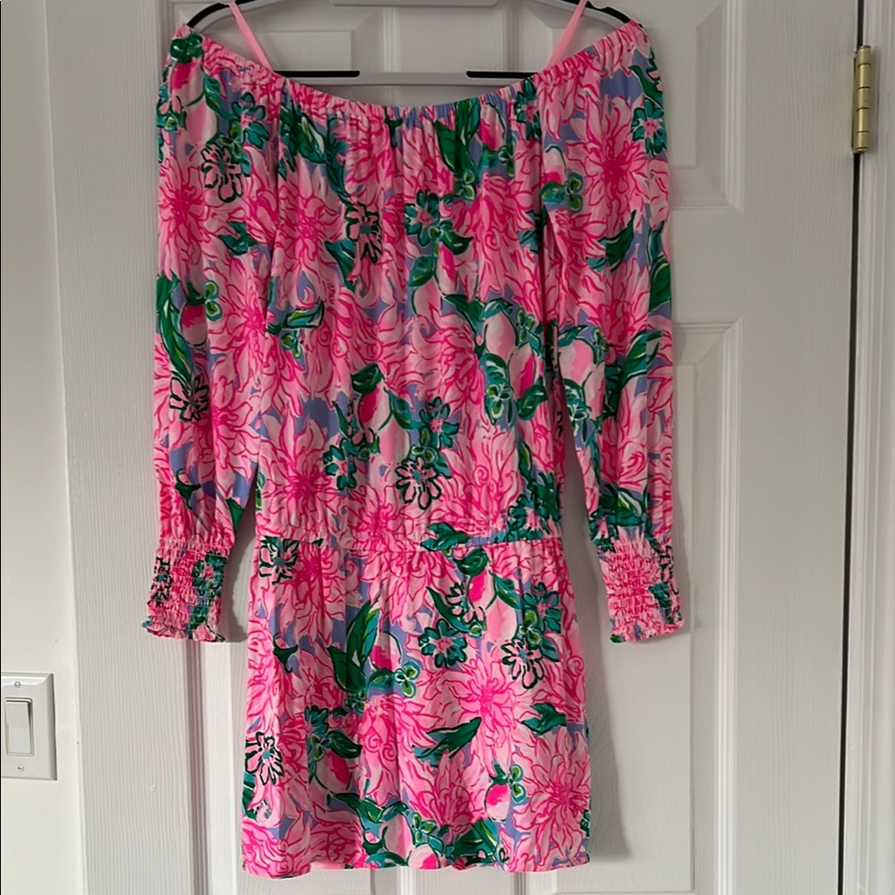 Lilly Pulitzer Lana Skort Romper - Pink Floral Off-Shoulder Dress